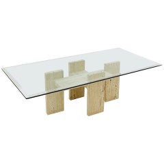 Brutalist Travertine Coffee Table from Willy Ballez, 1970s