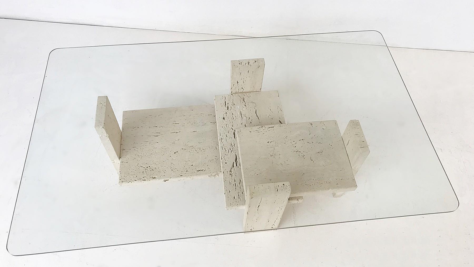 Brutalist travertine coffee table from Willy Ballez, Belgium, 1970s.