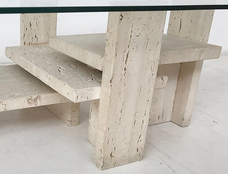 Mid-Century Modern Brutalist Travertine Coffee Table from Willy Ballez, Belgium, 1970s For Sale