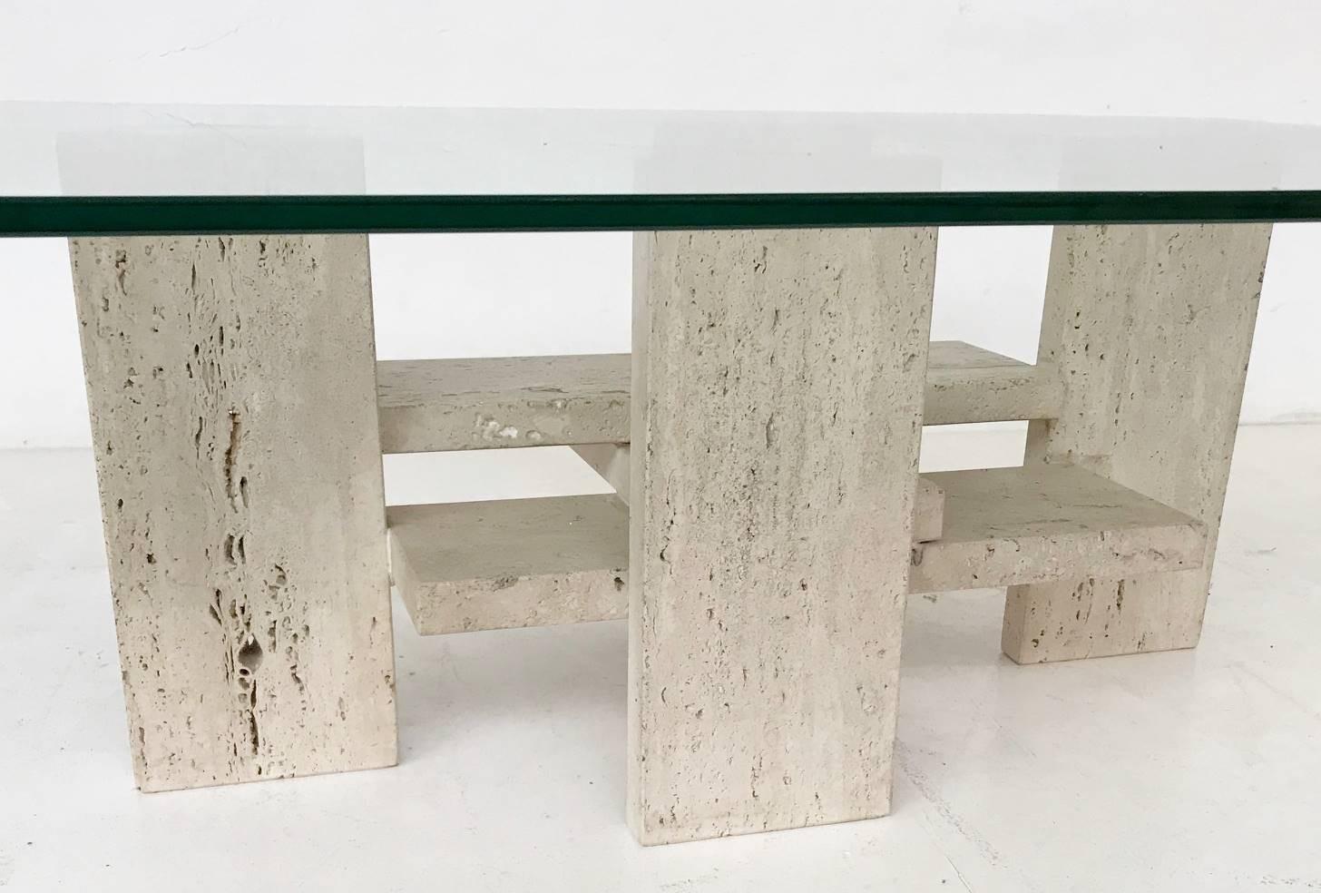 Brutalist Travertine Coffee Table from Willy Ballez, Belgium, 1970s In Good Condition In Brussels, BE