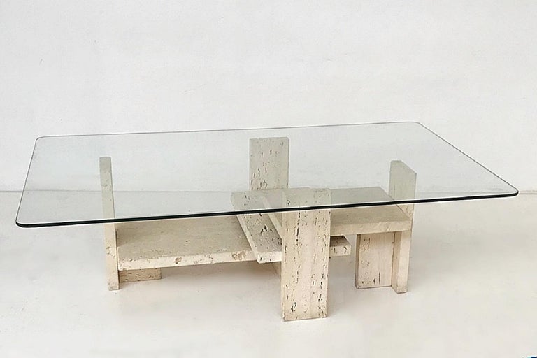 European Brutalist Travertine Coffee Table from Willy Ballez, Belgium, 1970s For Sale