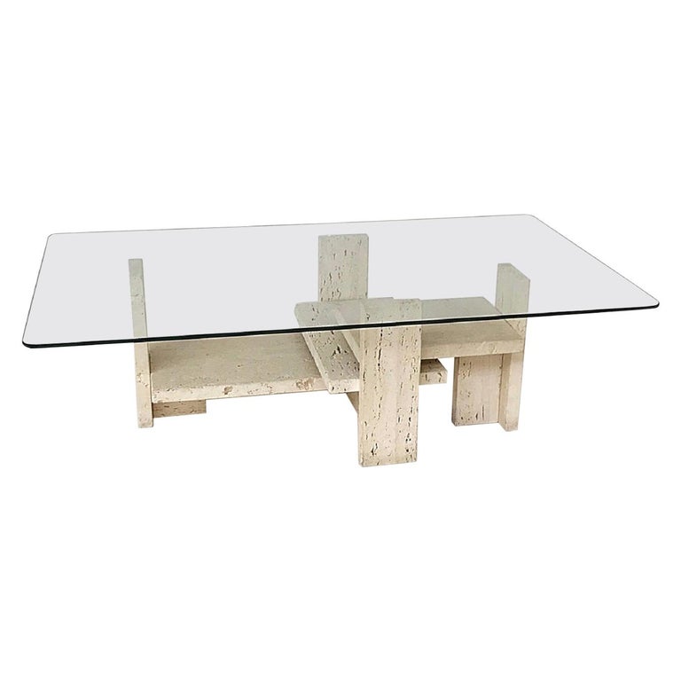Brutalist Travertine Coffee Table from Willy Ballez, Belgium, 1970s For Sale