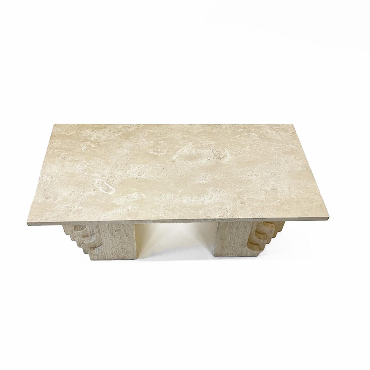 Italian Brutalist Travertine Coffee Table, Italy 1970s For Sale