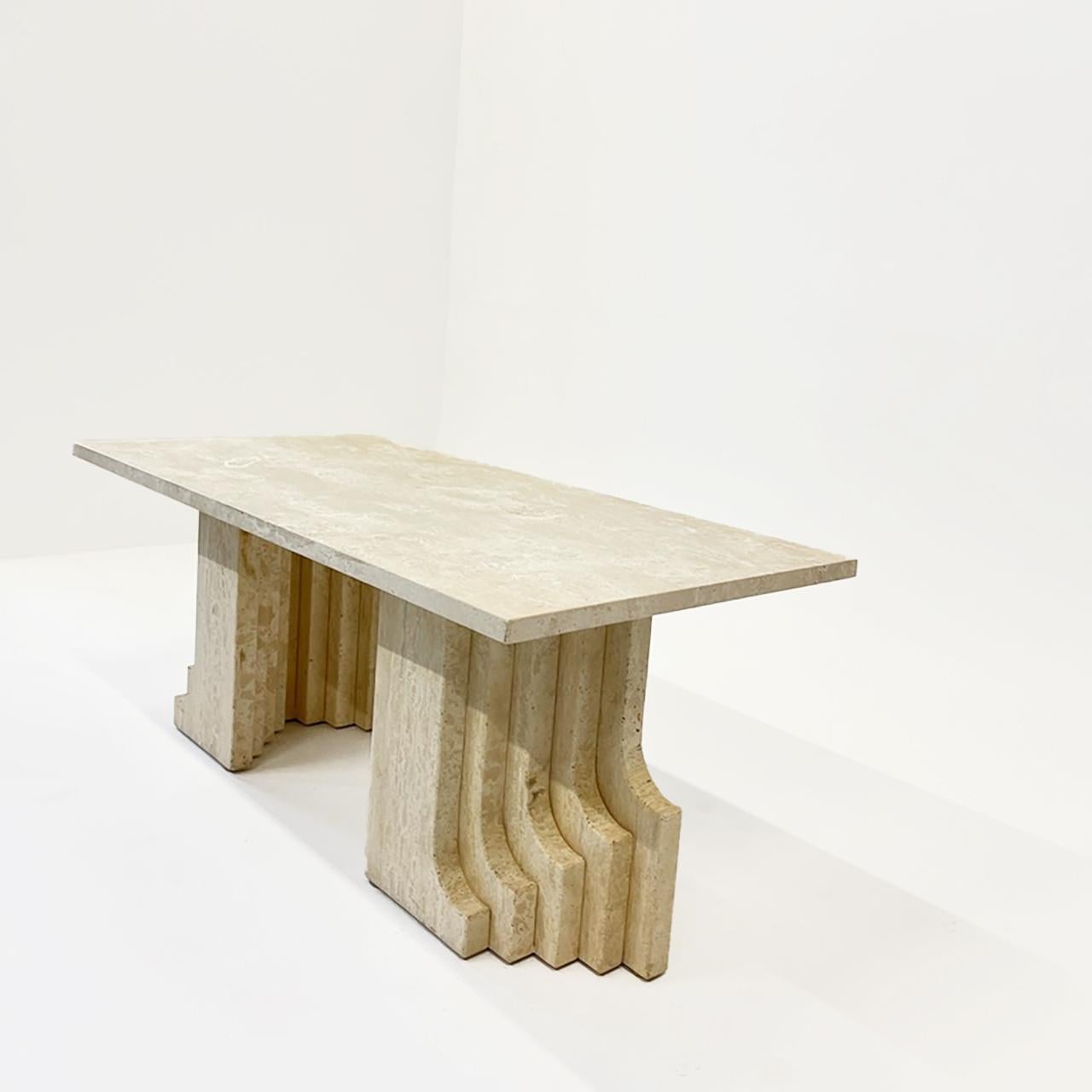 Late 20th Century Brutalist Travertine Coffee Table, Italy 1970s For Sale