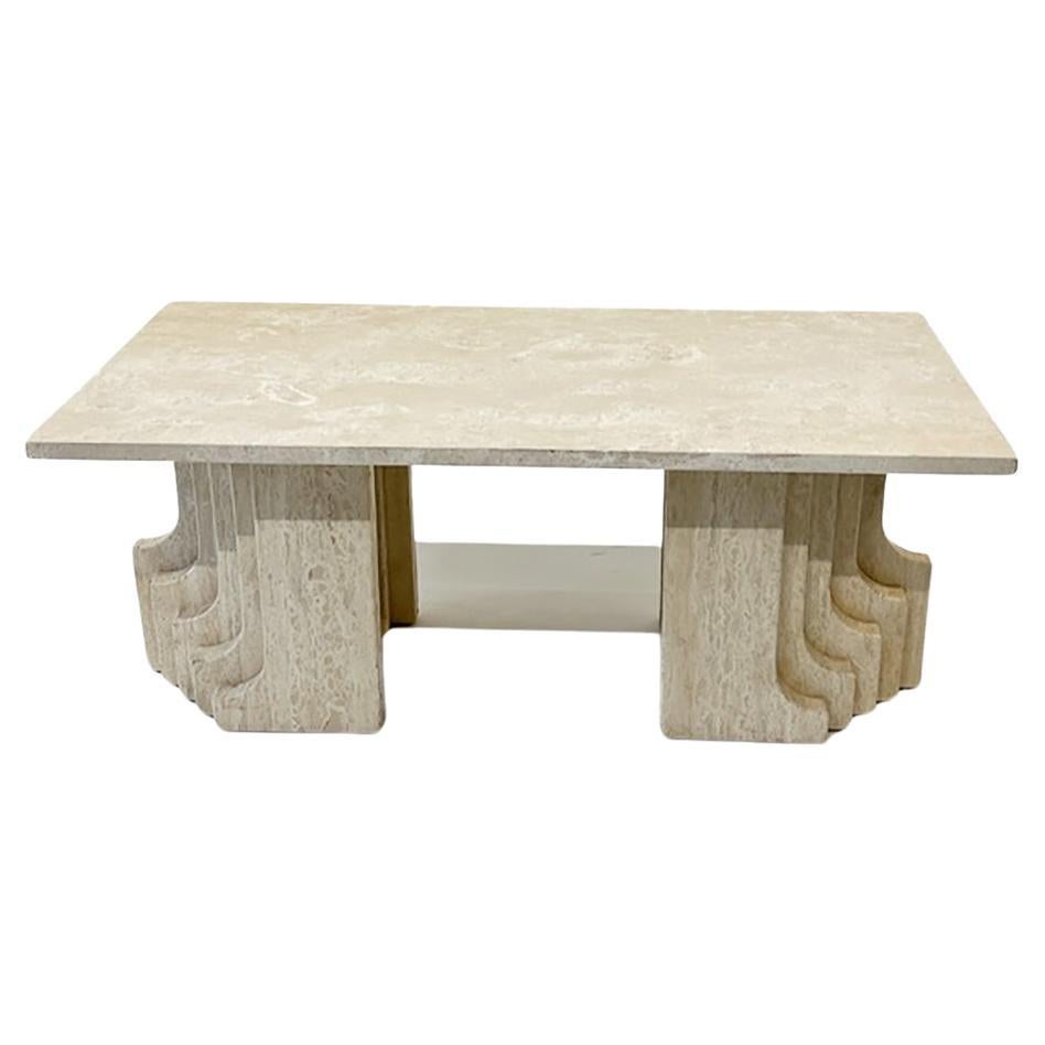Brutalist Travertine Coffee Table, Italy 1970s For Sale