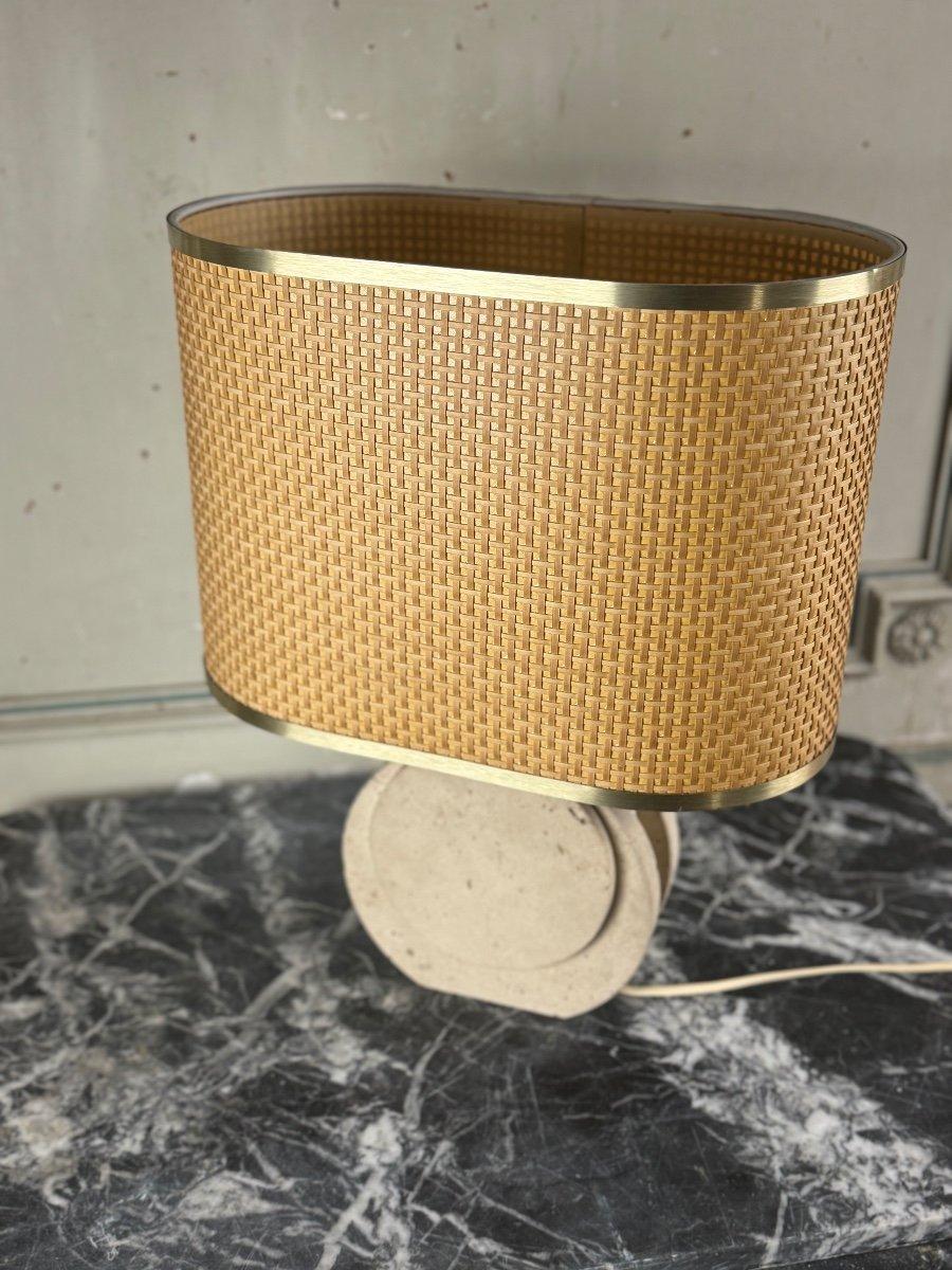 Brutalist Travertine Table Lamp Circa 1980 In Excellent Condition For Sale In Honnelles, WHT