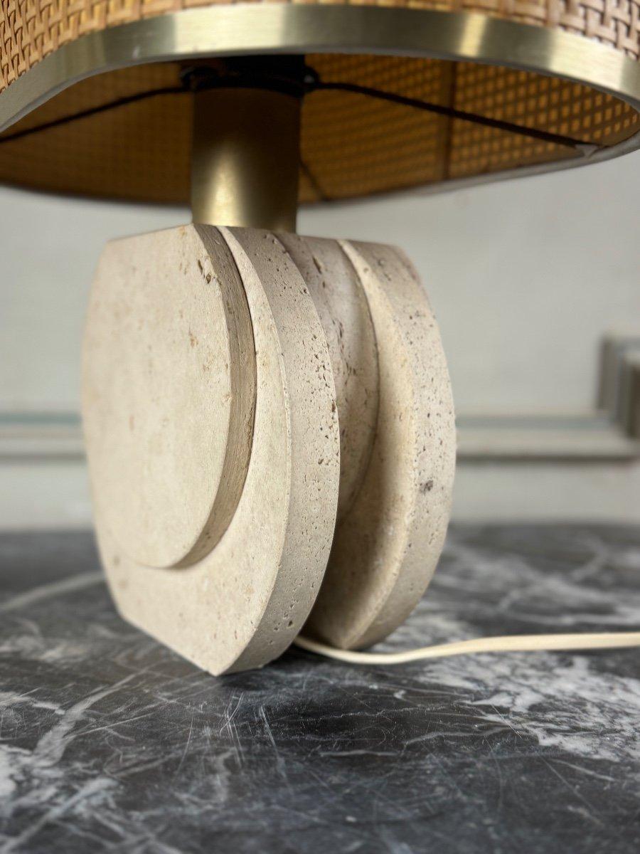 Marble Brutalist Travertine Table Lamp Circa 1980 For Sale