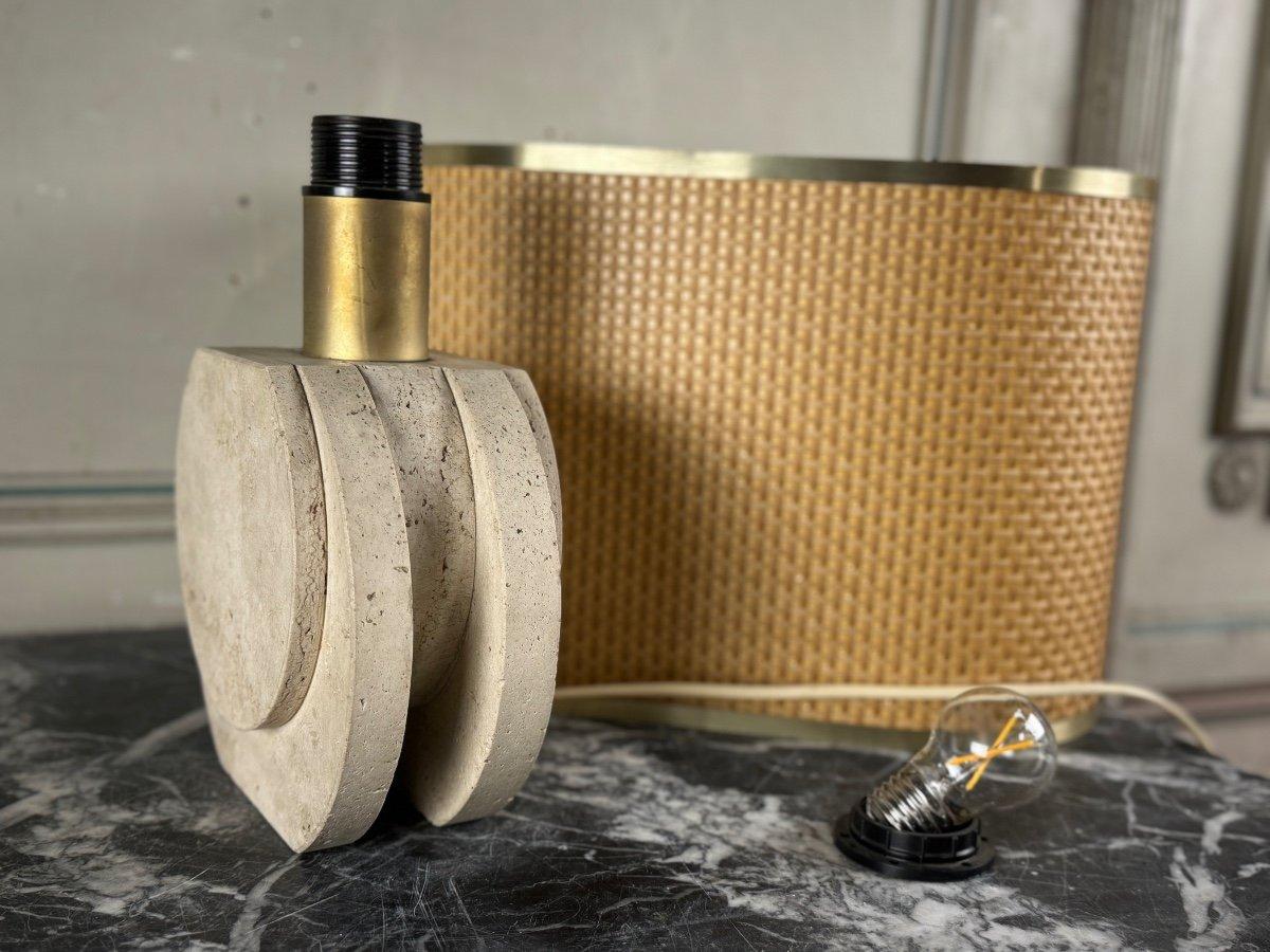 Brutalist Travertine Table Lamp Circa 1980 For Sale 2