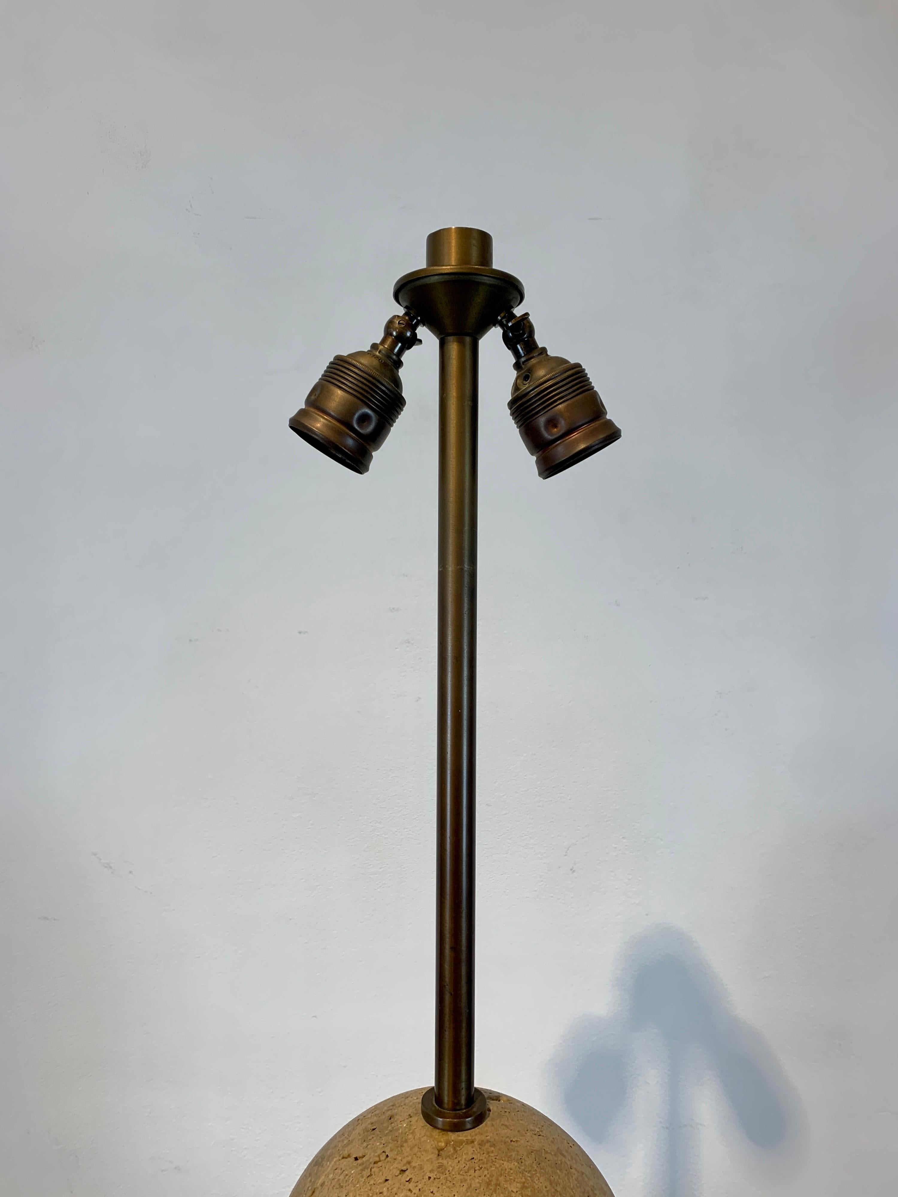 Metal Brutalist Travertine Table Lamp, Italy, 1970s