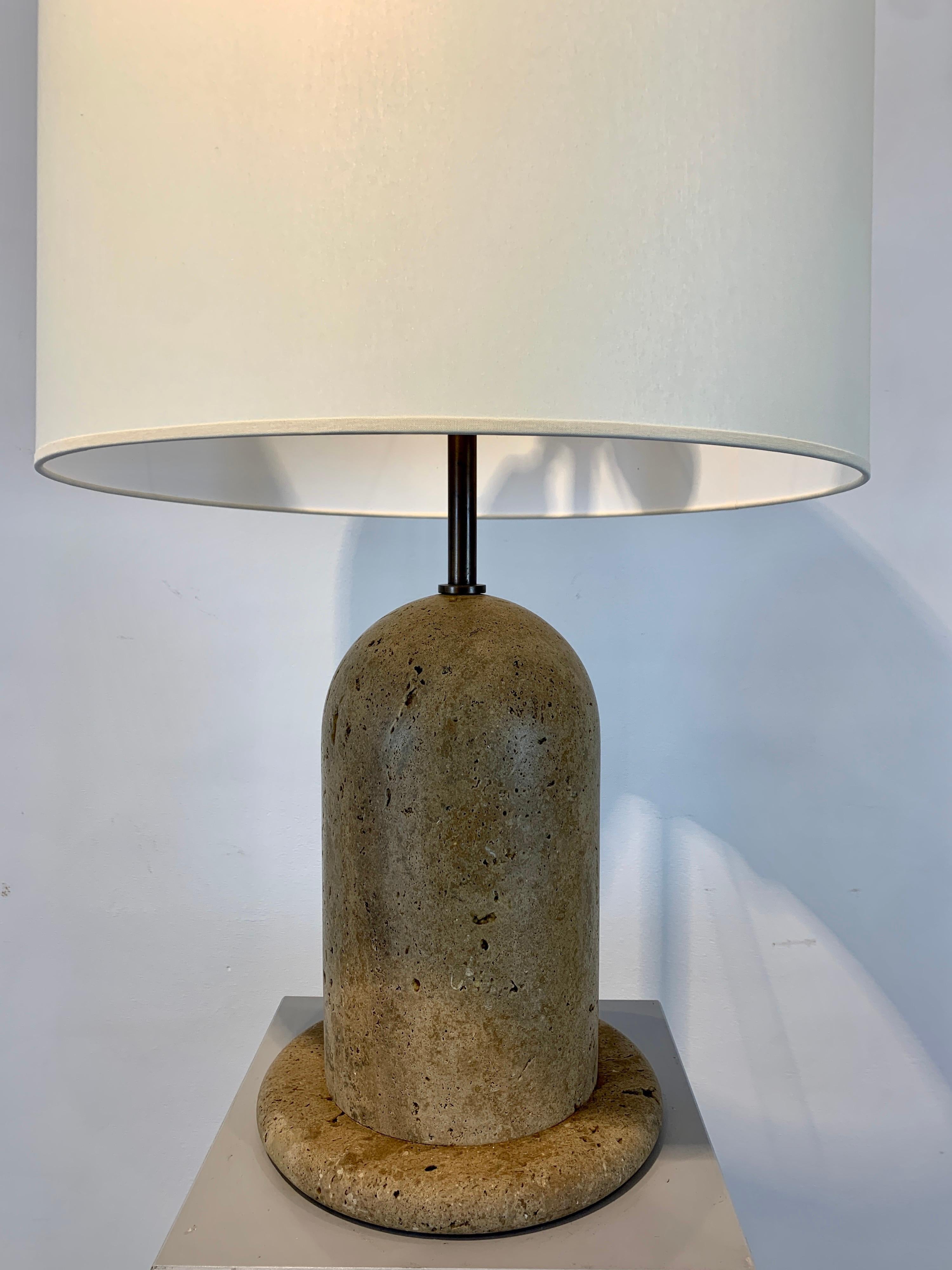 Brutalist Travertine Table Lamp, Italy, 1970s 2