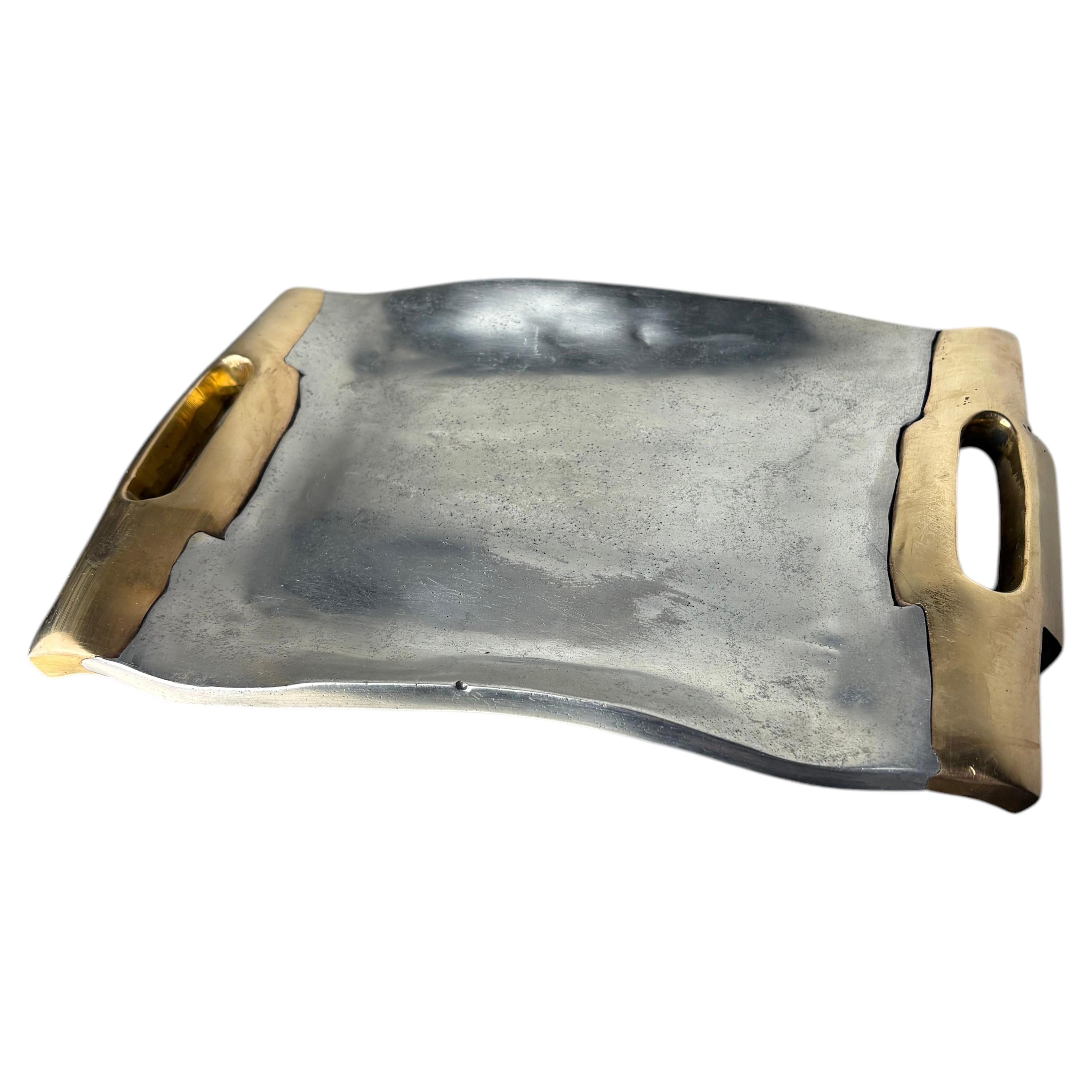 Brutalist Tray by Leopold, Bronze and Aluminum, Spain, 1980s For Sale