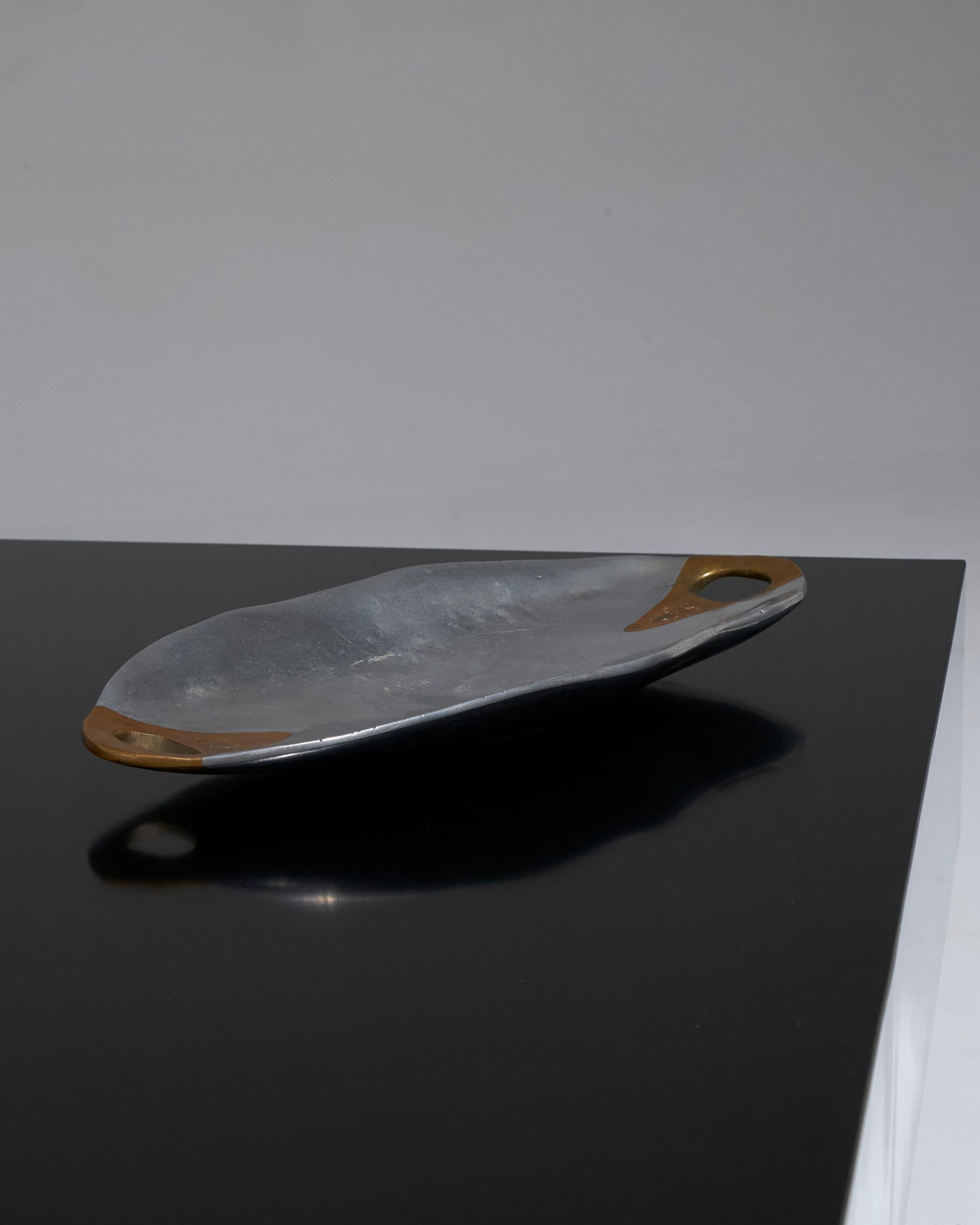 20th Century Brutalist Tray in Aluminum and Brass, David Marshall, 1980s For Sale