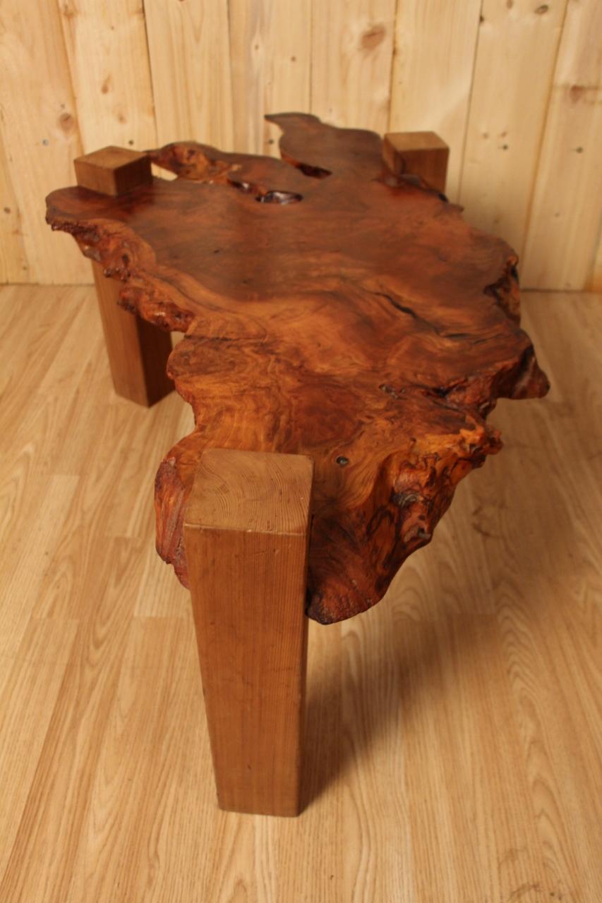 1970s tree trunk coffee table exotic wood top in very good condition.