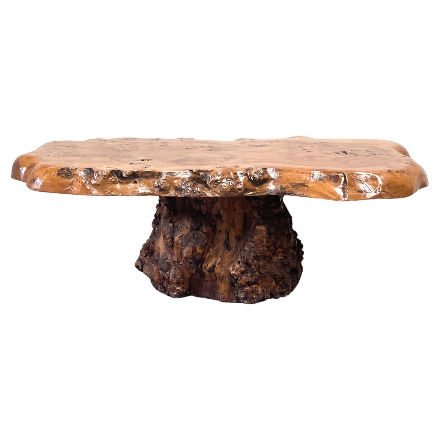 Brutalist tree trunk coffee table For Sale