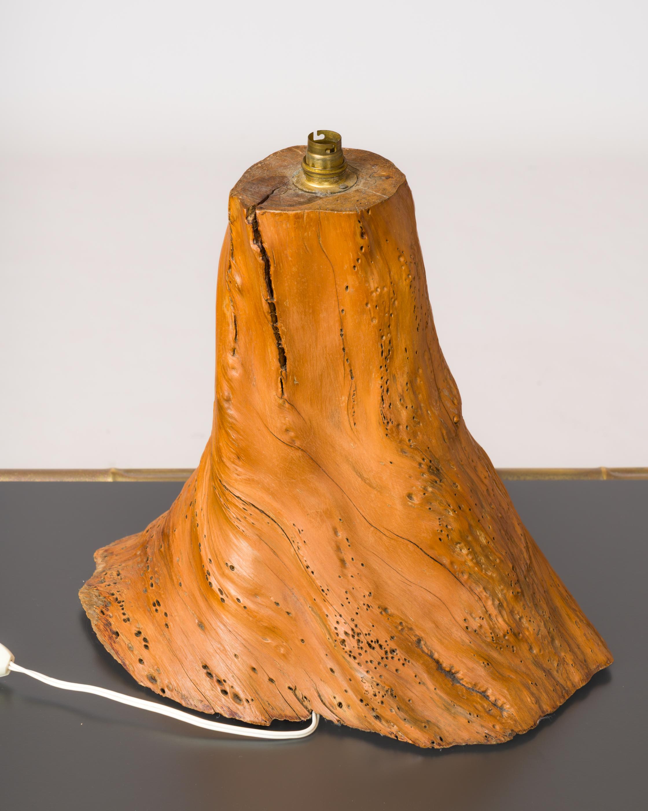Legno Lampada brutalista a tronco d'albero - Francia anni '70 in vendita