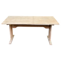Brutalist Trestle Dining Table, Solid Pine, France, 1970s