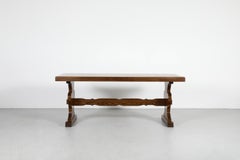 Mesa caballete brutalista de De Puydt, roble macizo, Bélgica, años 60