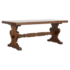 Mesa caballete brutalista de De Puydt, roble macizo, Bélgica, años 60