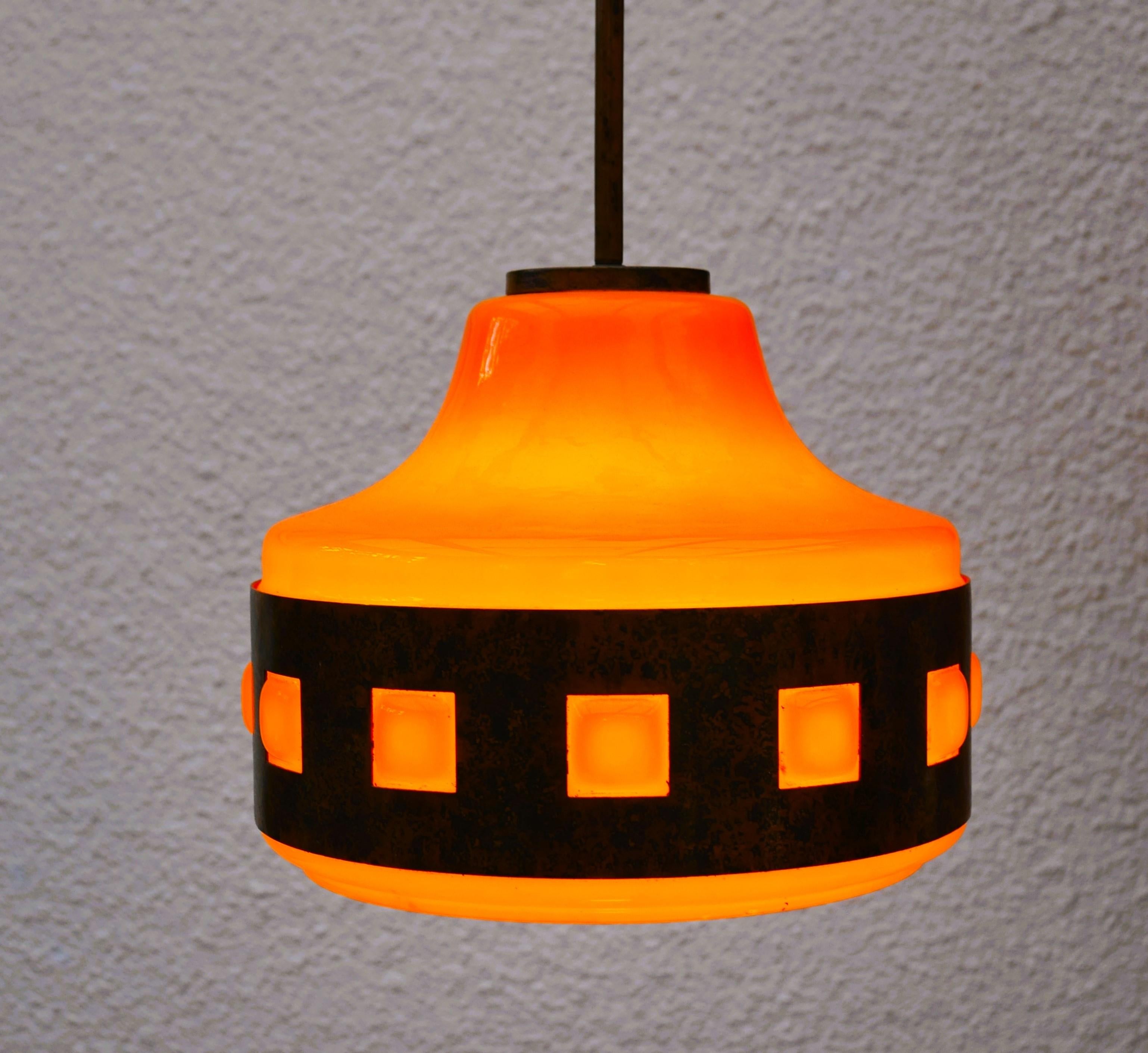 Hand-Crafted Brutalist tribal art glass ceiling lamp by Wiktor Berndt for Flygsfors, Sweden