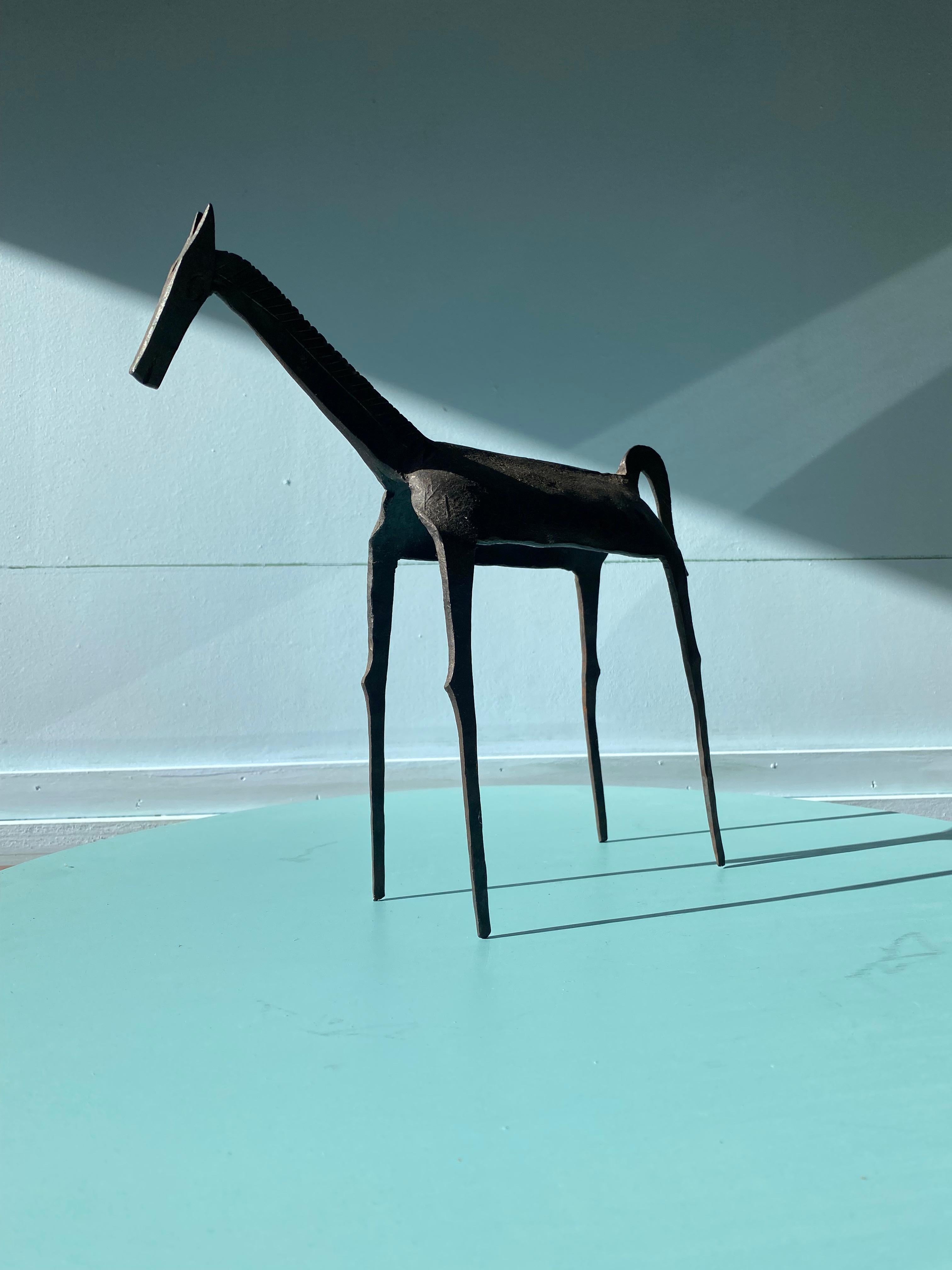 Hammered Brutalist Tribal Folk Wrought Iron Horse Figure 1950s