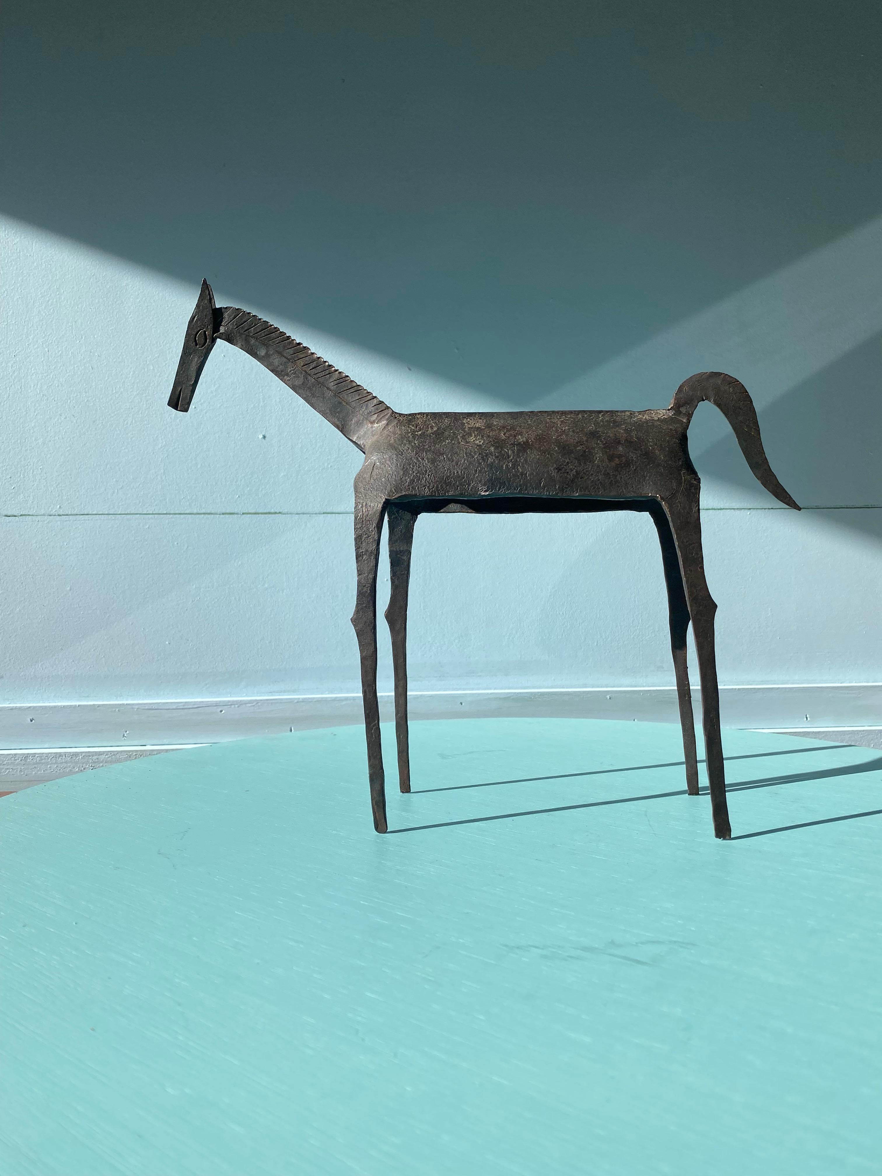 Brutalist Tribal Folk Wrought Iron Horse Figure 1950s In Good Condition In Melbourne, AU