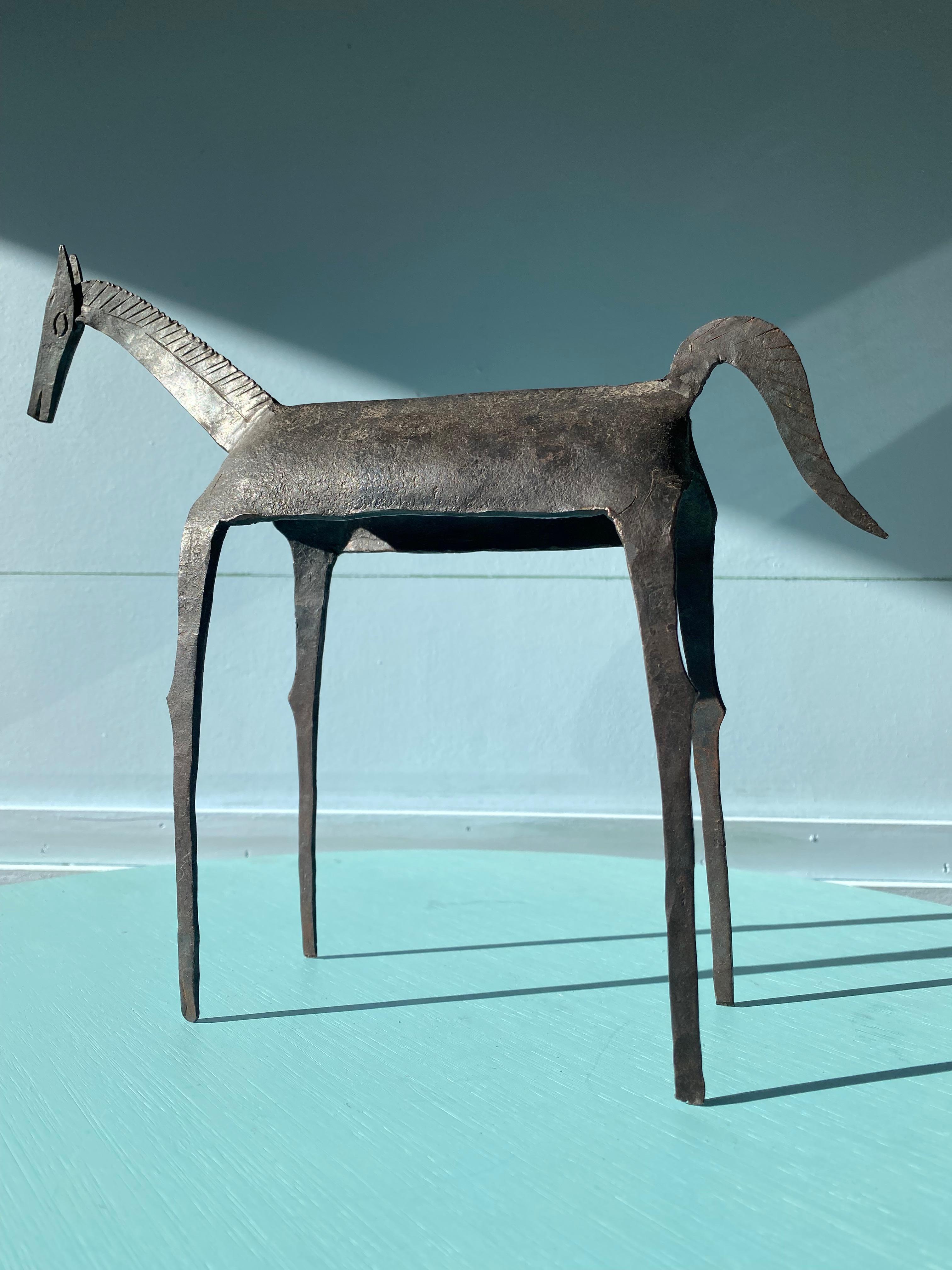 20th Century Brutalist Tribal Folk Wrought Iron Horse Figure 1950s