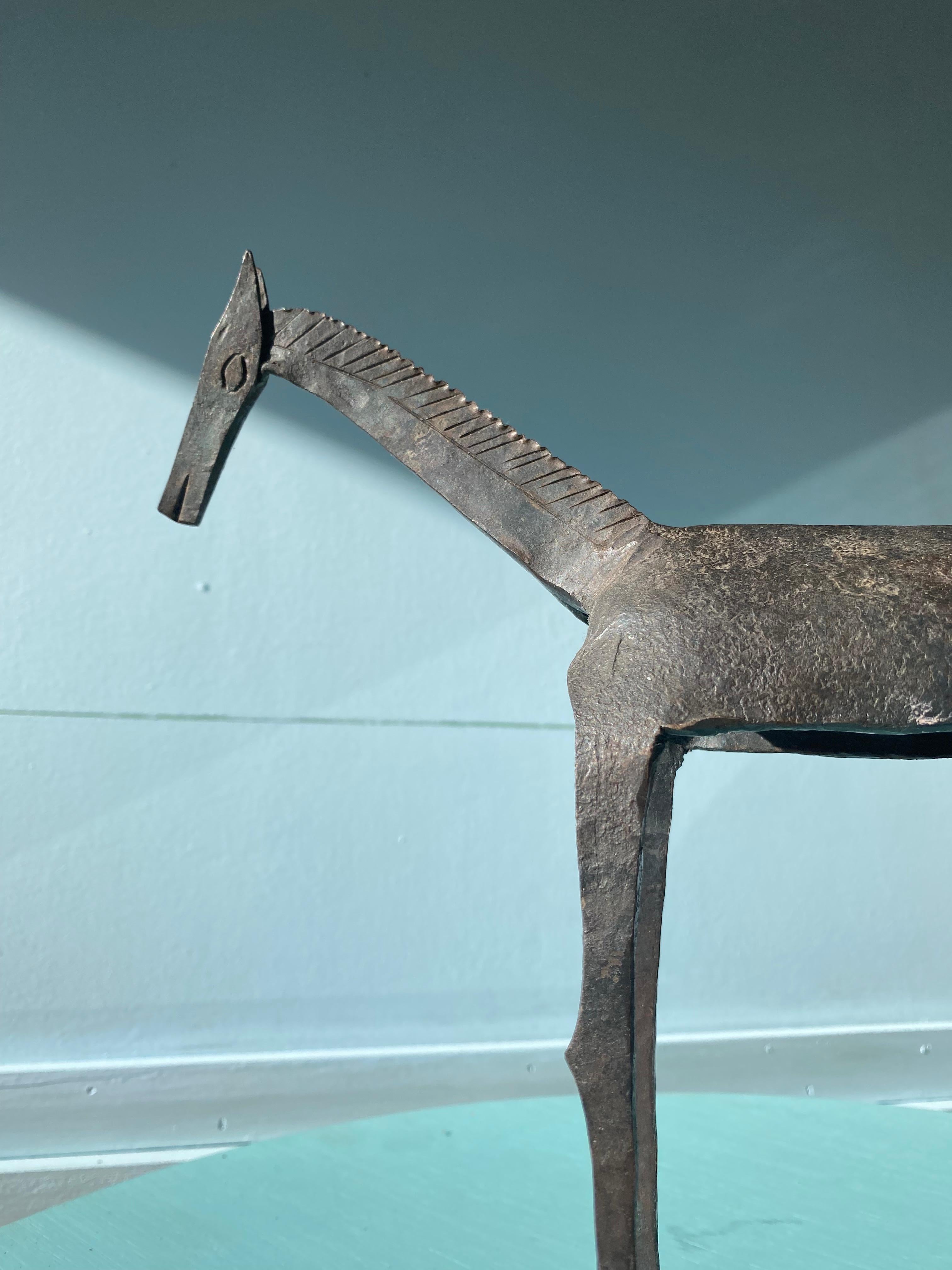 Brutalist Tribal Folk Wrought Iron Horse Figure 1950s 2