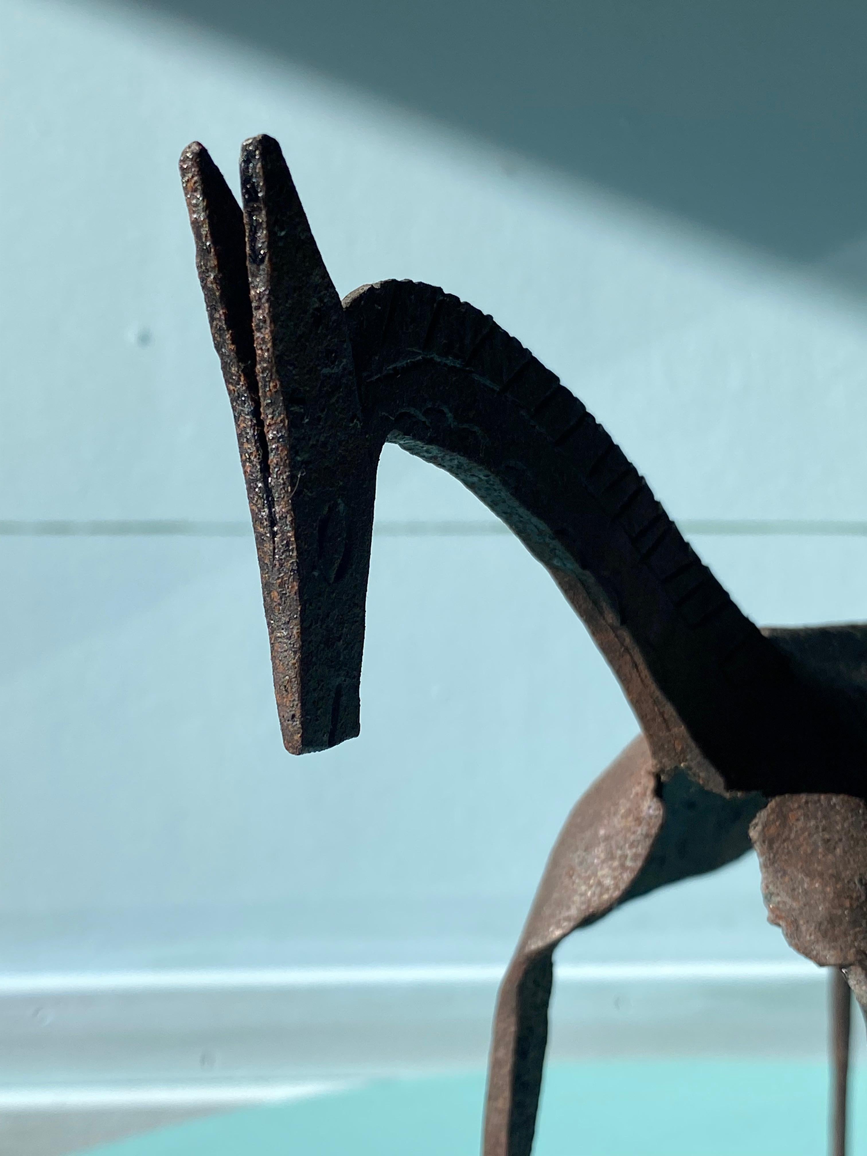 Brutalist Tribal Folk Wrought Iron Horse Figure 1950s Head Bowed For Sale 7
