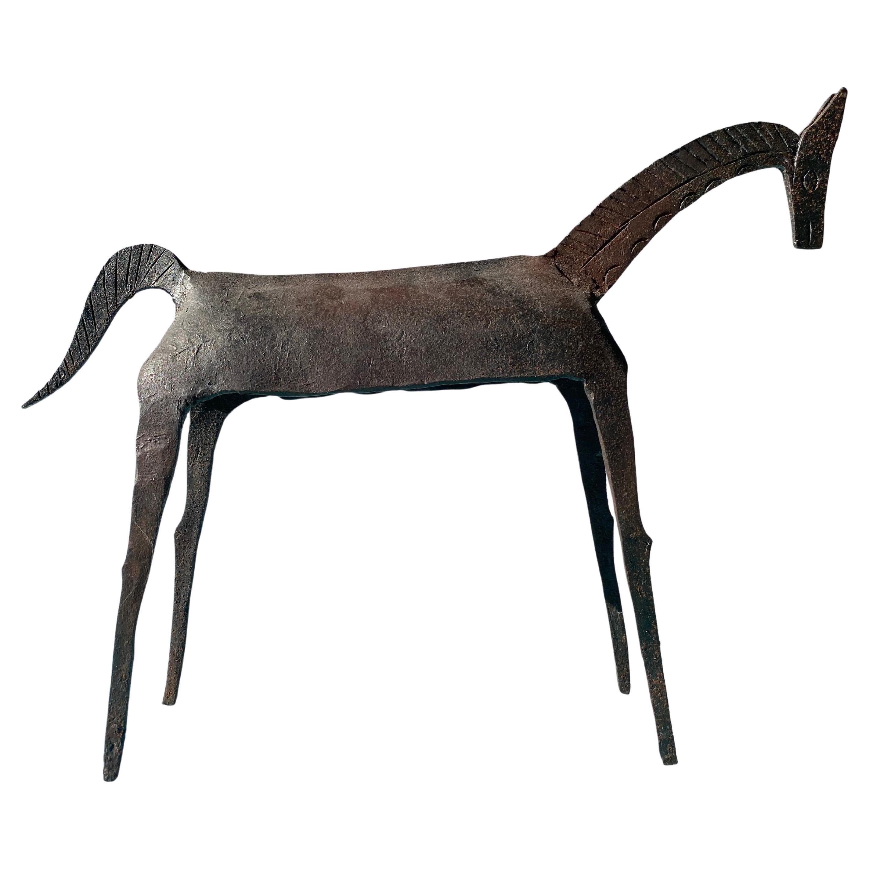 Brutalist Tribal Folk Wrought Iron Horse Figure 1950s Head Bowed