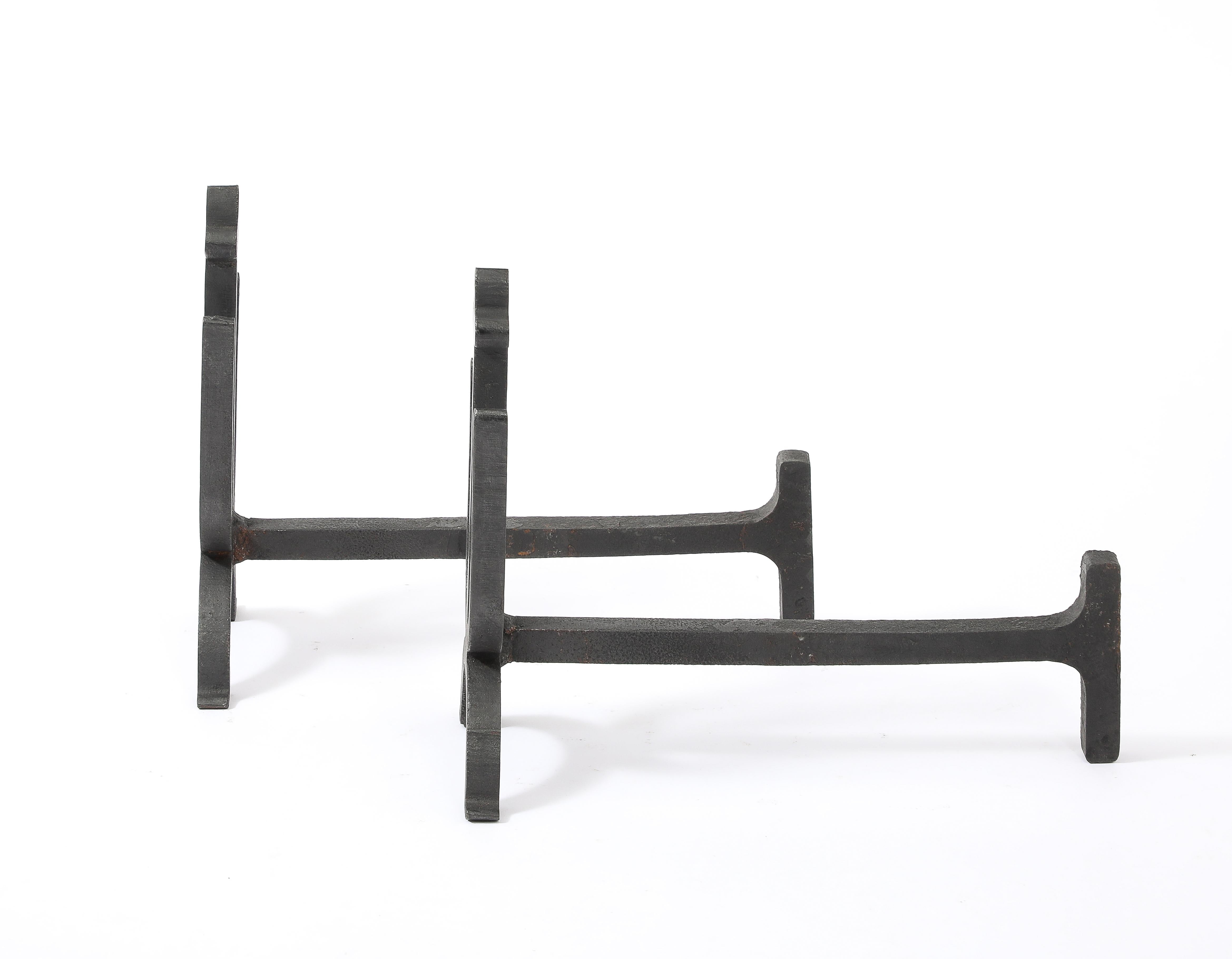 Mid-Century Modern Andirons Brutalist Trident, France 1960's en vente