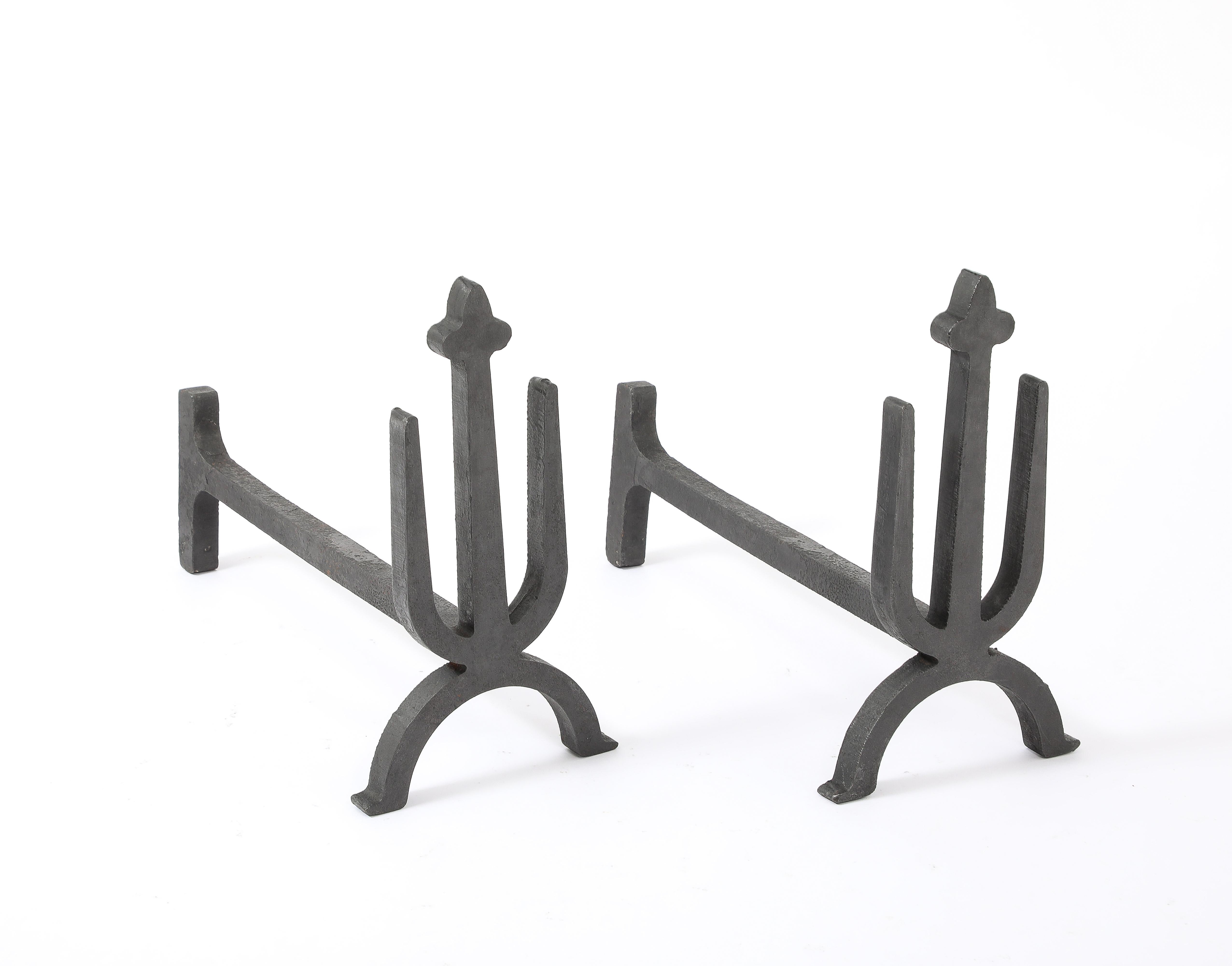 20ième siècle Andirons Brutalist Trident, France 1960's en vente