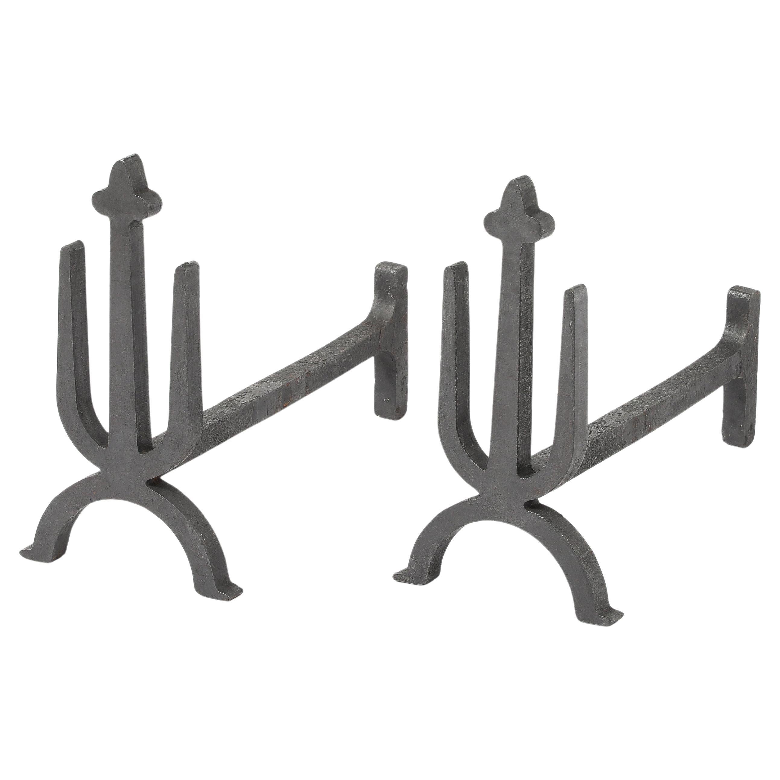 Andirons Brutalist Trident, France 1960's en vente