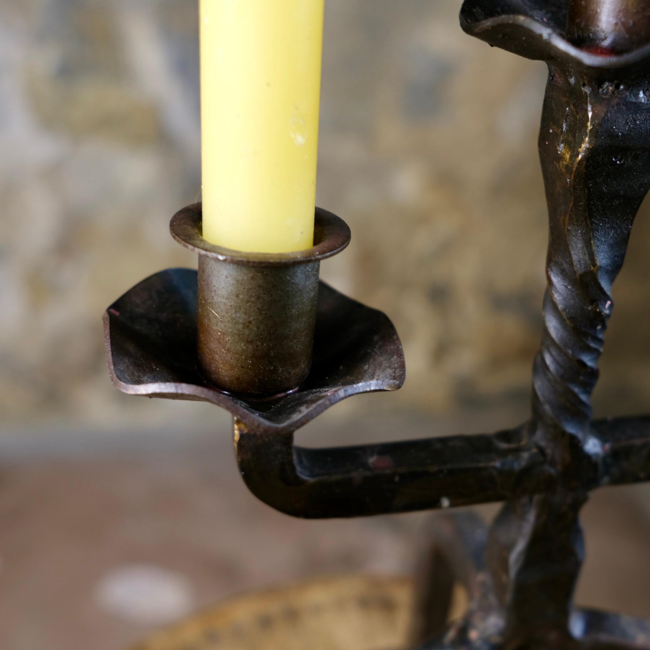 Brutalist tripod candlestick in wrought iron, France, 1950s 6