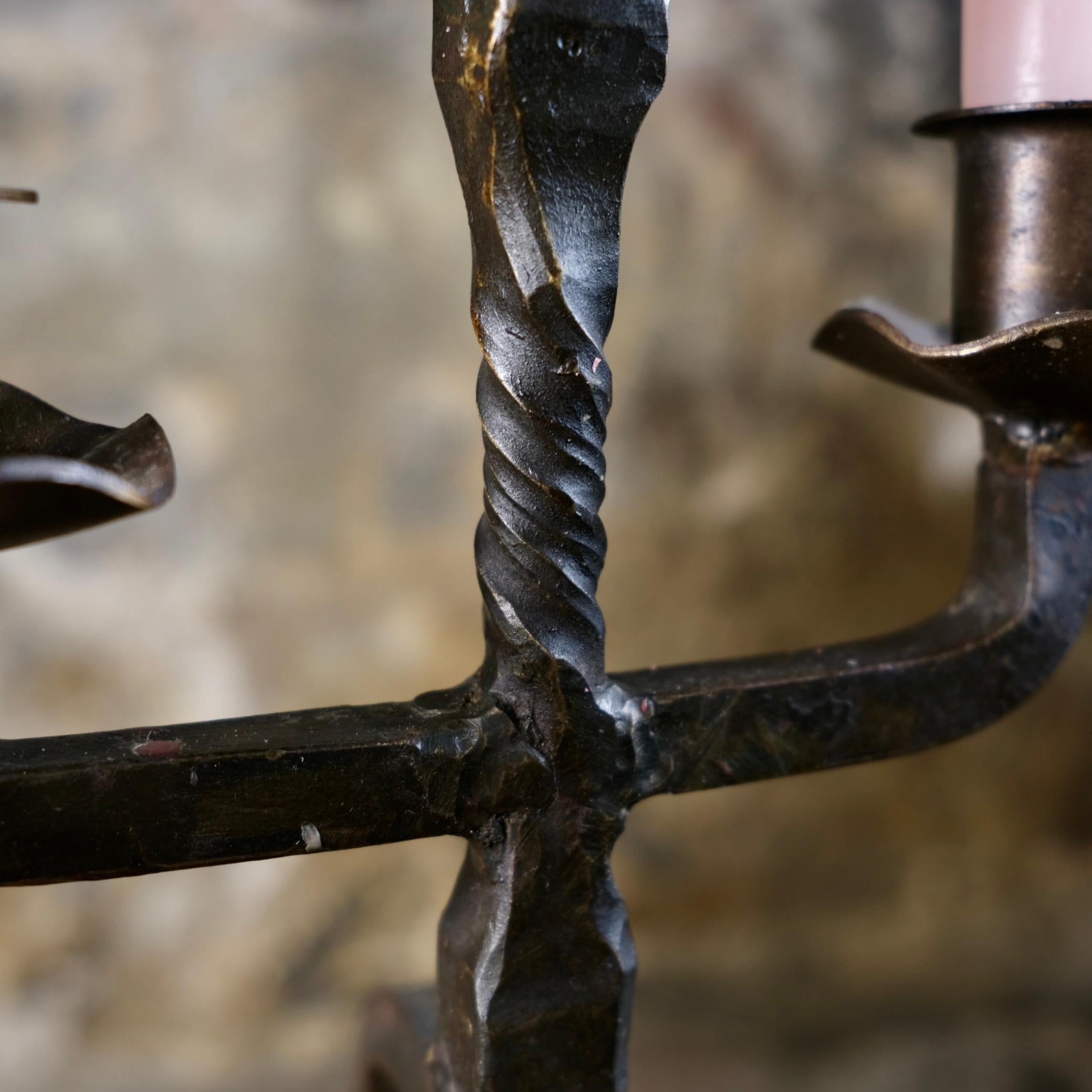 Brutalist tripod candlestick in wrought iron, France, 1950s 7