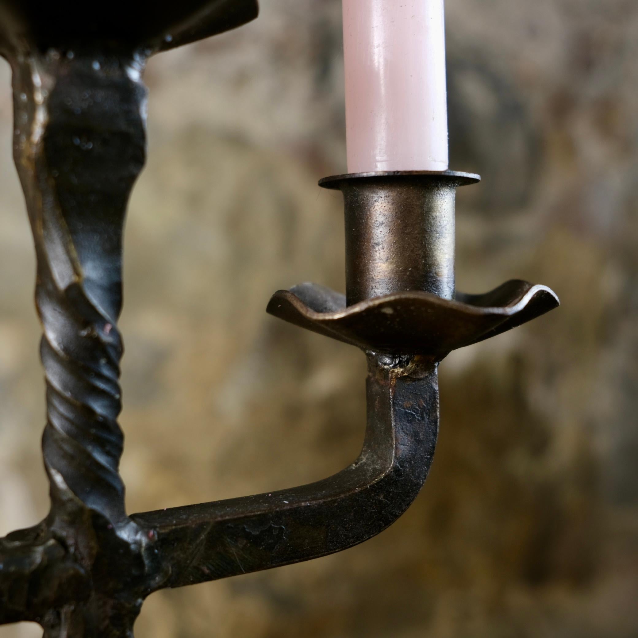 Brutalist tripod candlestick in wrought iron, France, 1950s 8