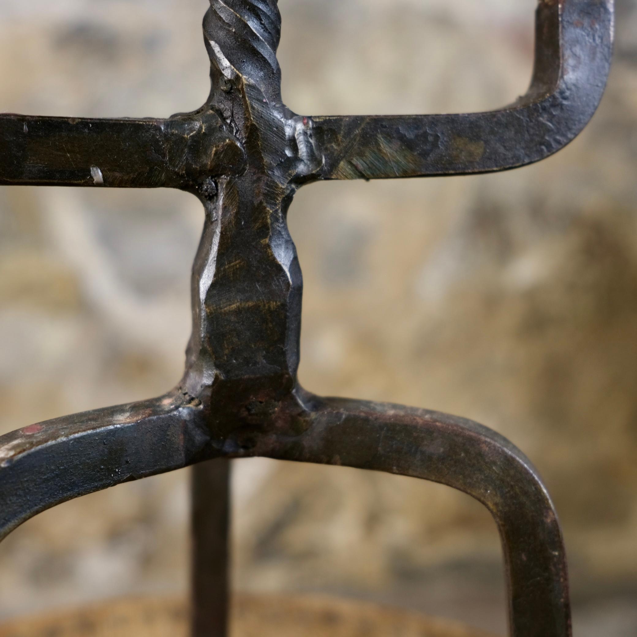 Brutalist tripod candlestick in wrought iron, France, 1950s 9