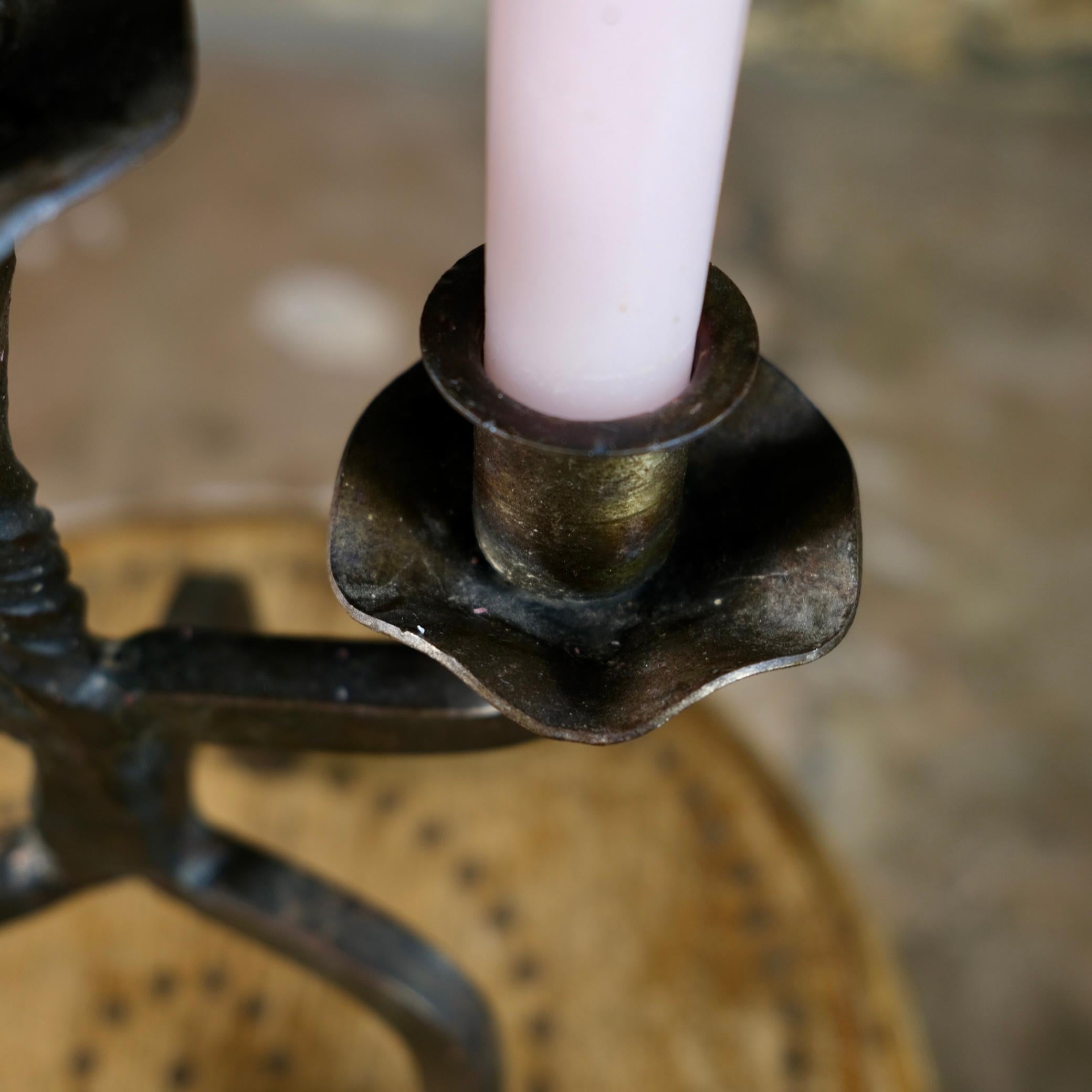 Brutalist tripod candlestick in wrought iron, France, 1950s 13