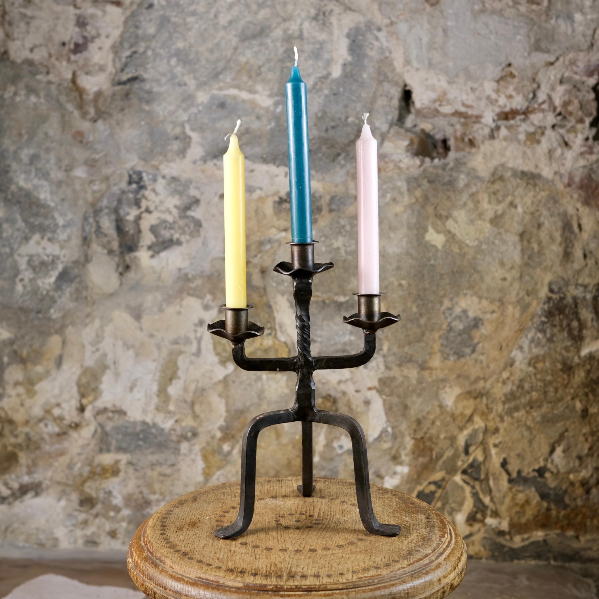 Wrought Iron Brutalist tripod candlestick in wrought iron, France, 1950s