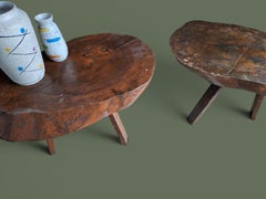 Brutalist Tripod Coffee Tables, Solid Hardwood, France, 1960s