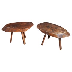 Brutalist Tripod Coffee Tables, Solid Hardwood, France, 1960s