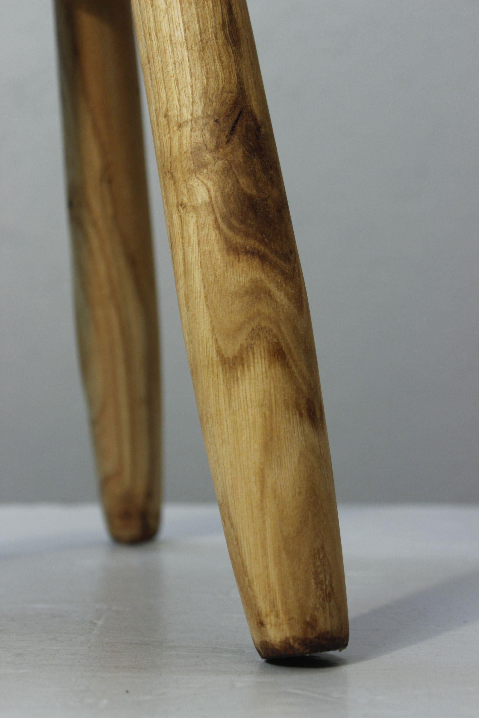 Pine Brutalist tripod farmstool in pine, France 1950s For Sale