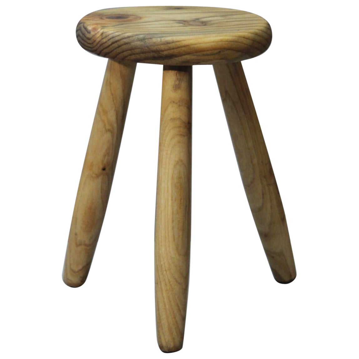 Tabouret de ferme trépied brutaliste en pin, France années 1950