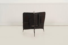 Brutalist Tripod Floor Sculpture, c.1955 – Blackened Steel & Orange Crystal