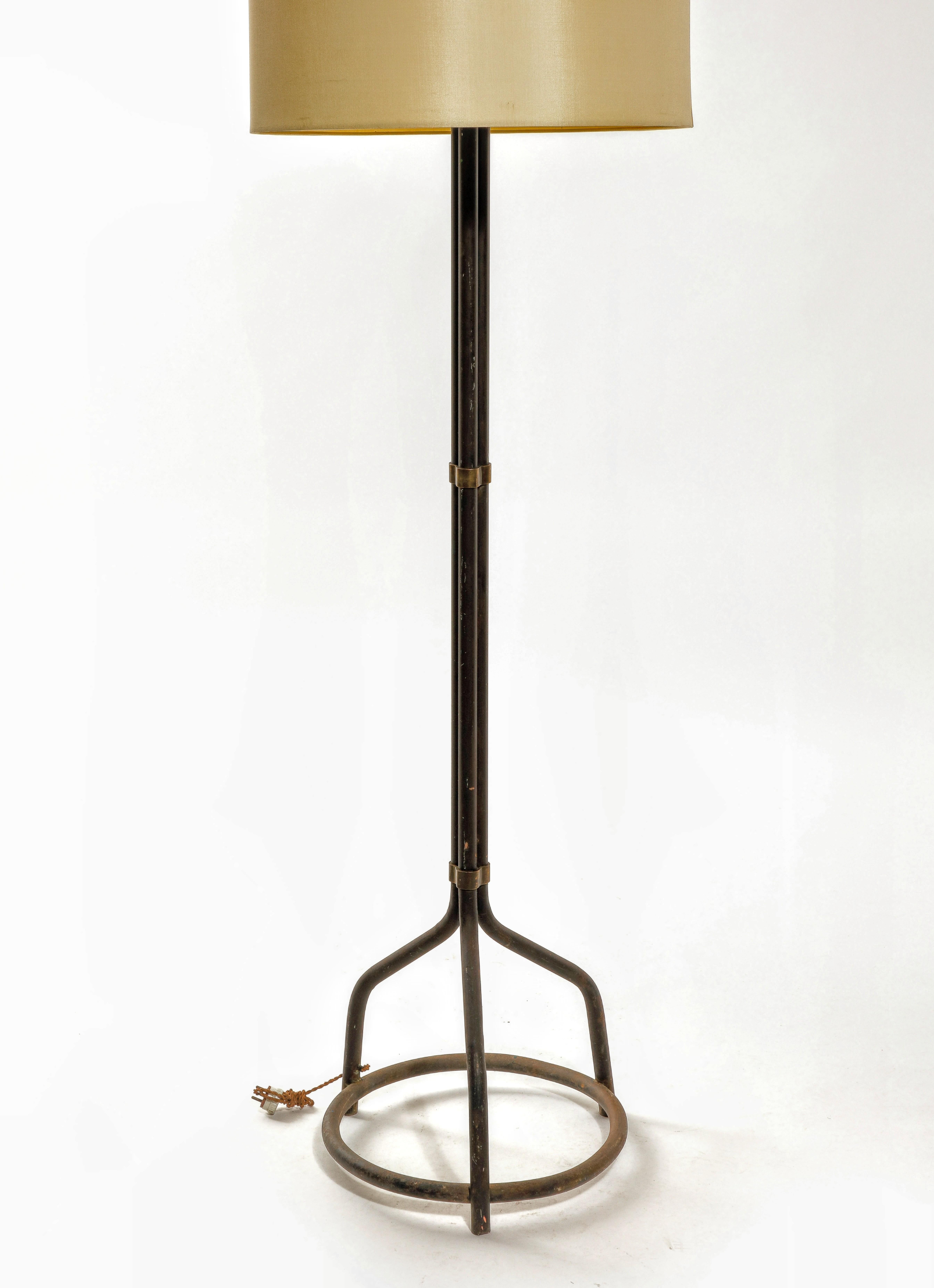 Brutalist Tripod Steel Tube Floor Lamp with Brass Details - France 1970's For Sale 5
