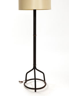 Brutalist Tripod Steel Tube Floor Lamp with Brass Details - France 1970's