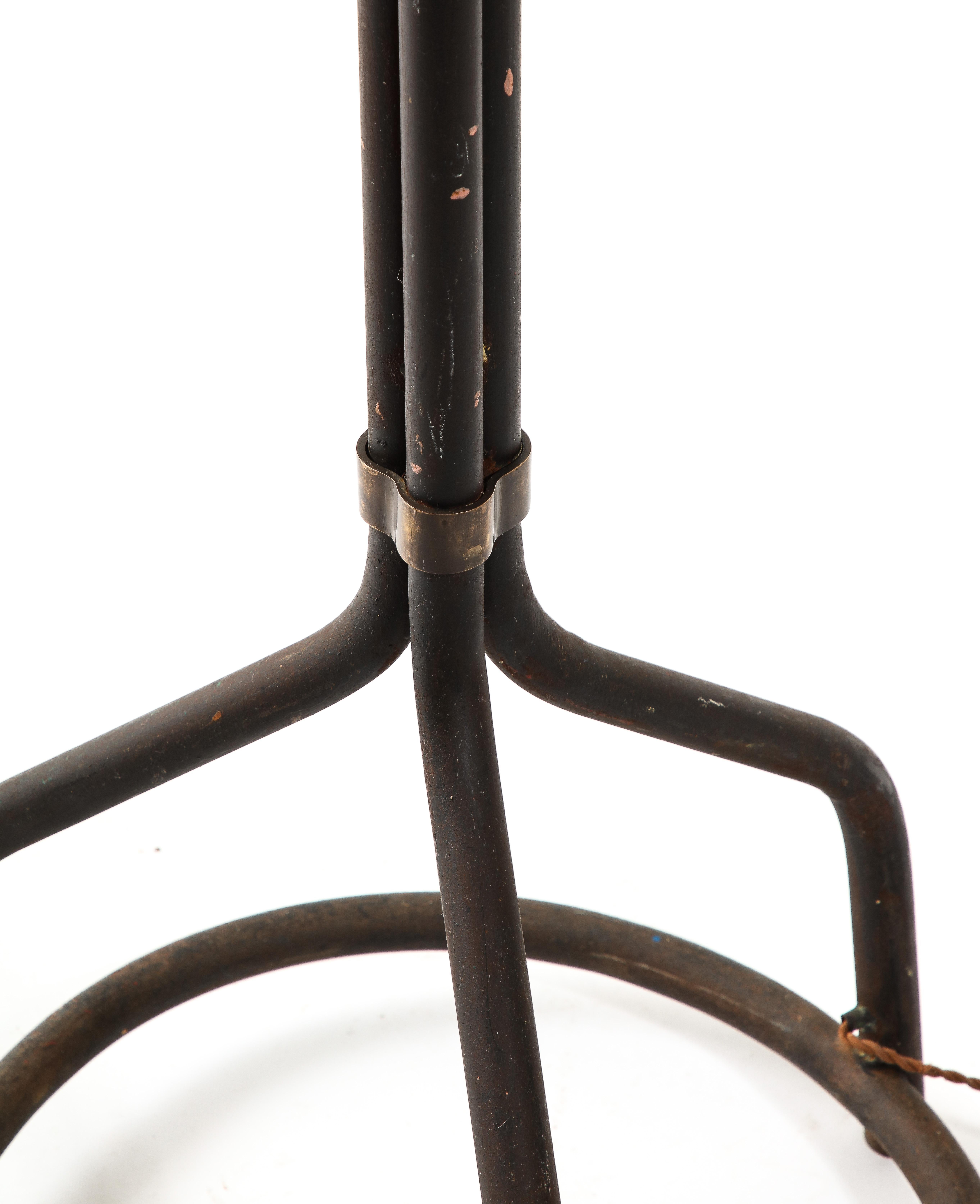 Brutalist Tripod Steel Tube Floor Lamp with Brass Details - France 1970's For Sale 2