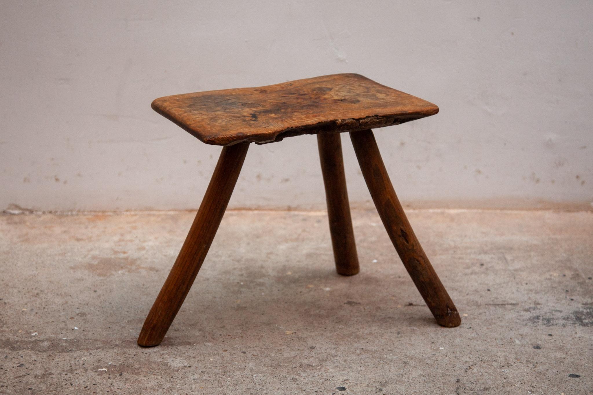 French Brutalist Tripod Stool, France 1930s