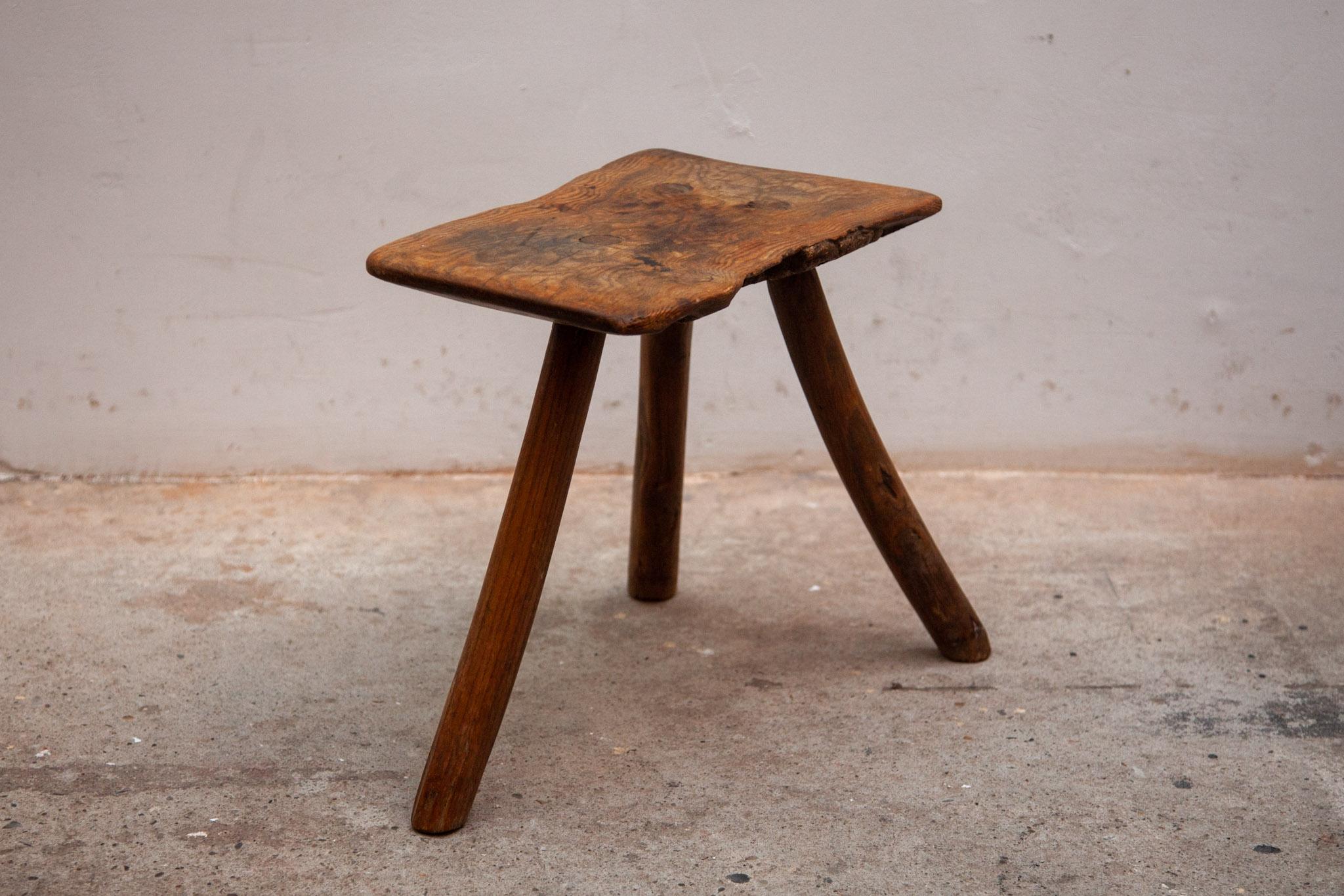 Hand-Crafted Brutalist Tripod Stool, France 1930s