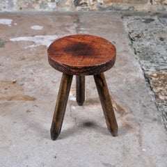 Tabouret tripode brutaliste, France, années 1950