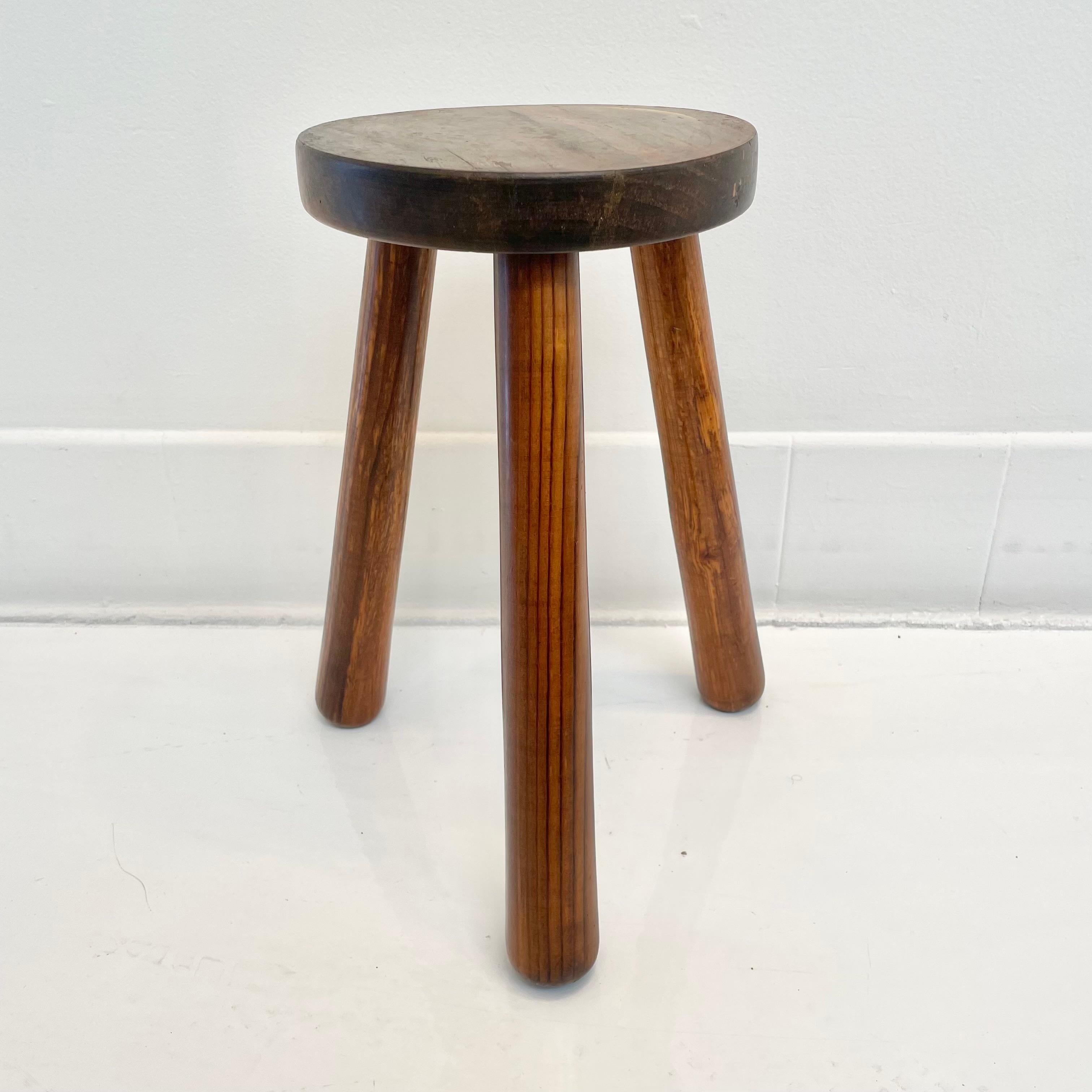 French Brutalist Tripod Wood Stool, 1970s France For Sale
